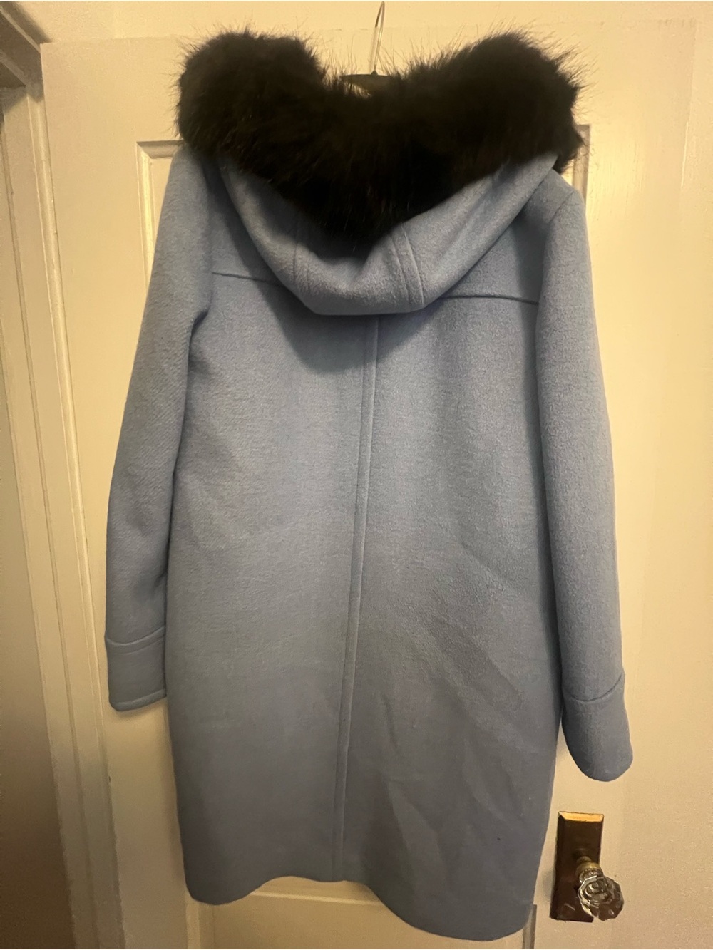 Boden Wool Blend Light Blue Toggle Coat with Faux Fur Trim - Picture 2 of 3